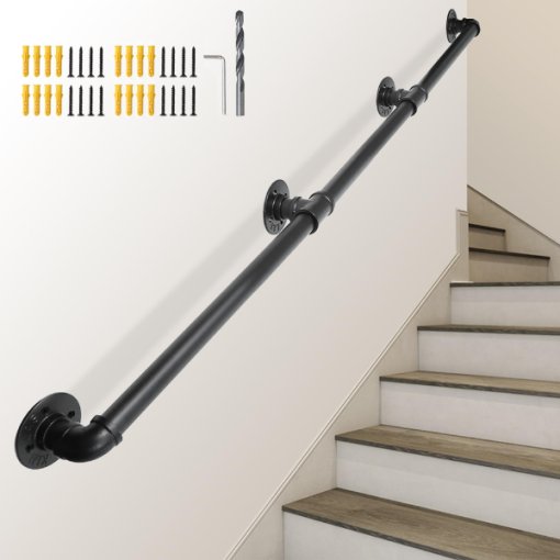 Metal Galvanized Steel Handrails Non-Slip Grab Bar for Indoor Outdoor Steps Stairs